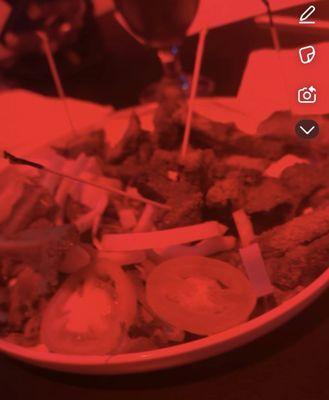 Suya and greens (meat was extremely tough )