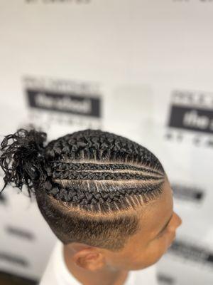 Stitch braids, and men's haircut