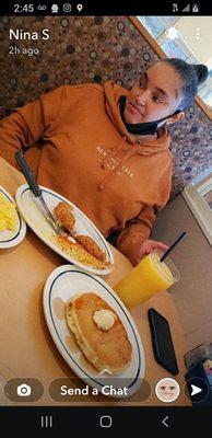 Country Fried Steak & Eggs & stack of pancakes