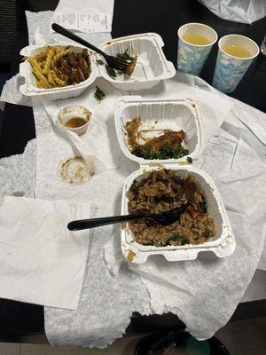 Jerk ribs, rice and peas ginger chicken!