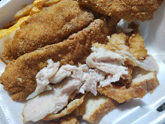 Fish pink inside but fried lol this is horrible..