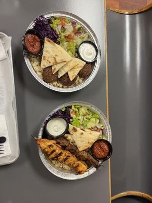 Large Falafel Platter and Large Combo (lamb and chicken) Shish Kebab Platter
