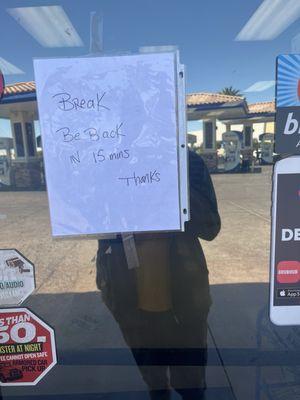 Back in 15 minutes. At noon. On a Sunday. Hire more workers.