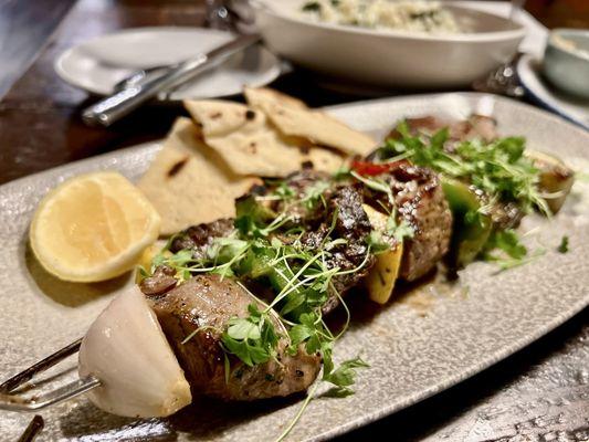 The beef and lamb skewers were a hit.