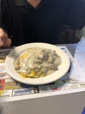 Farmers omelette with sausage gravy.