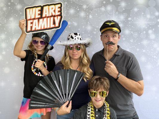 Photo Booth with 8x8 Backdrop with prints and Huge select trending Props