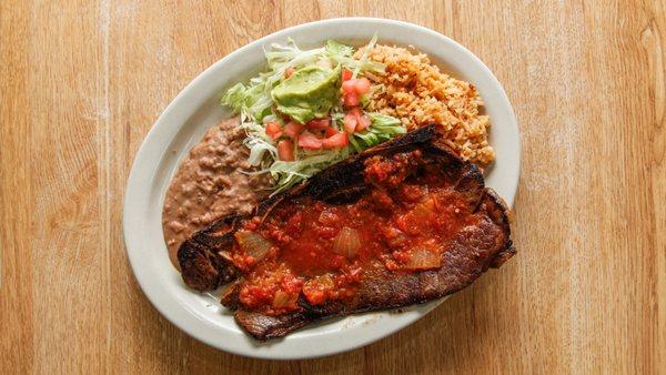 Our Steak Ranchero plate is a must try served with the big sized portion of a Steak.