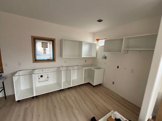 Ikea kitchen cabinets installed.