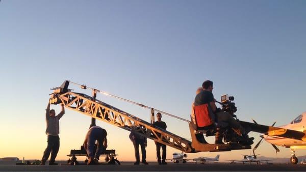 Preparing to film a crane shot for the videos Keystone Aviation hired us to prepare for them.