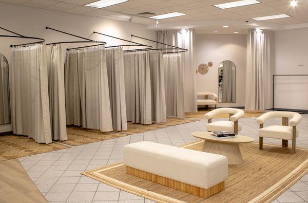 Dressing rooms and seating area.