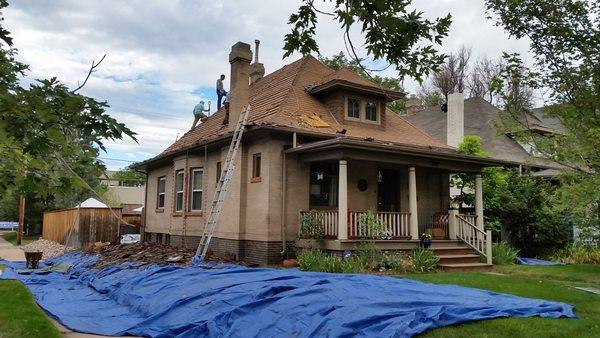 Shingle roof replacement in West Washington Park, Denver.