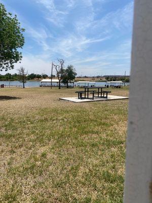 Water and picnic tables
