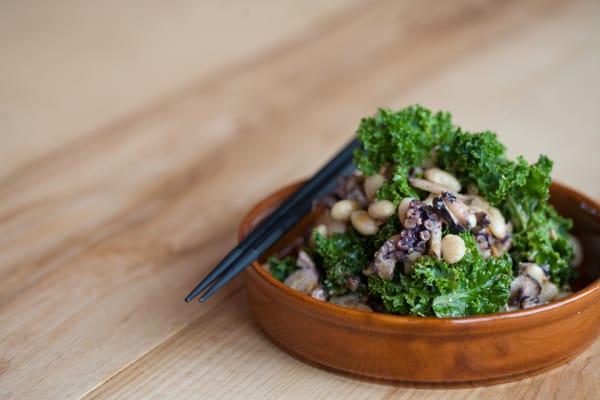 Trove BBQ: Kale salad, octopus, miso caper vinaigrette