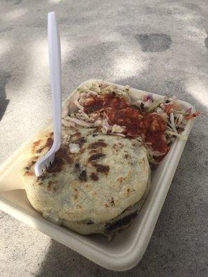 Bean cheese jalapeño on bottom & cheese/mushroom on top w lil cabbage on side.