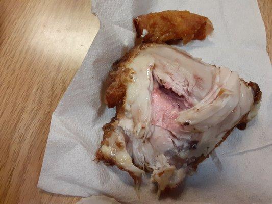 Tried 3 pieces of Fried chicken. Each was more burned but still bleeding.