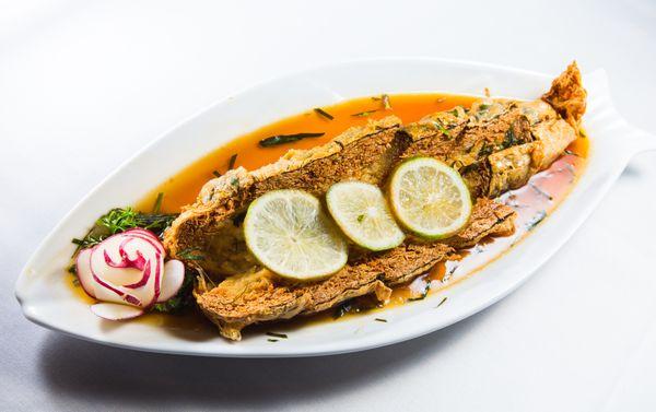Vegan "Fish" in lime sauce. great fragrance