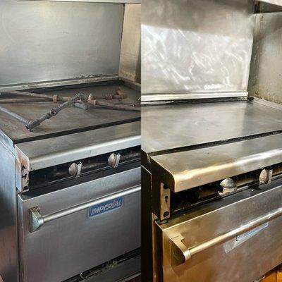 Deep clean commercial griddle before and after