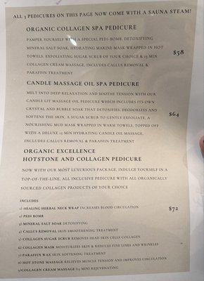 Pedicure prices continued