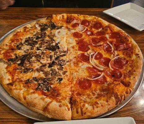 Mushrooms and Hamburger/ Pepperoni and Onions