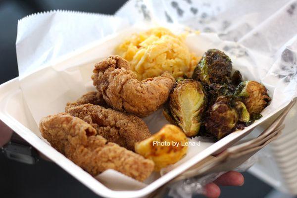 Fried Chicken Tenders with gluten free jalapeno cornbread + 2 sides (approximately $20) - chicken tenders were dry :(
