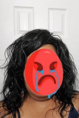 My hair after leaving the shop, and it was a body wave hair. Its extremely thick in the front for no reason at all.