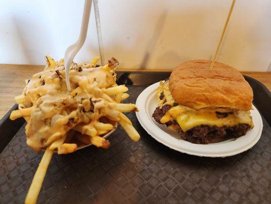 Double cheeseburger and loaded fries