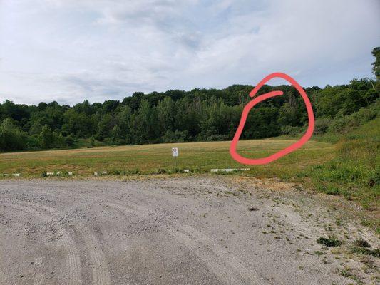The blue trail continues beyond the big field into the woods. Signature needs to provided along the roadway up the hill and on the field.