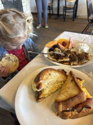 Breakfast sandwich and kids pancake breakfast (and a giant cookie!)