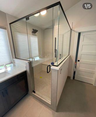 New custom shower door and glass enclosure for a very happy customer