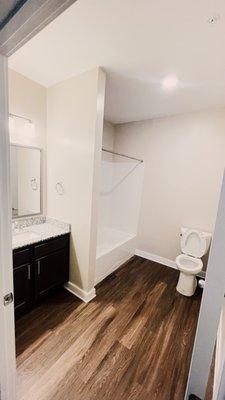 guest bathroom with tub.