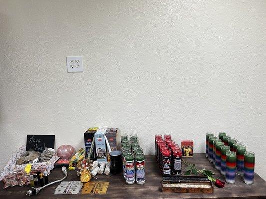 Handmade herbs, manifestation candles, incense, bundle of sage, etc. all available