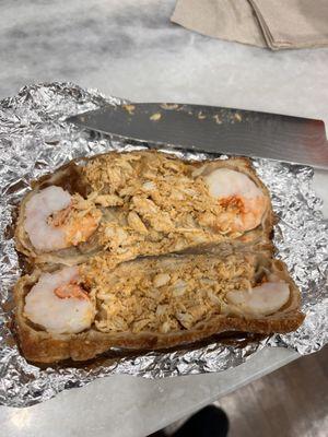 The inside of my husbands...no lobster insight, and minced crabmeat