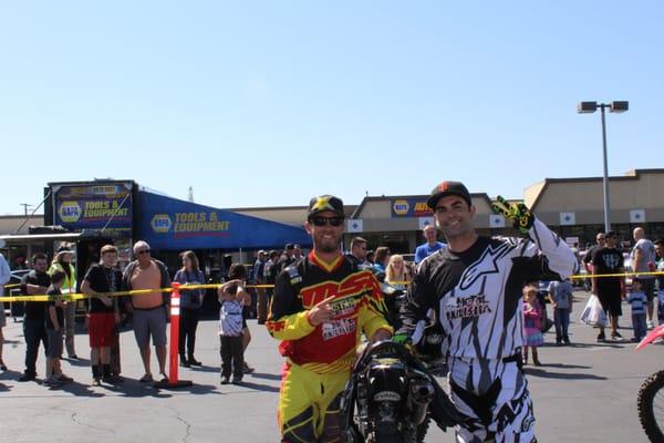 Derek Garland and Todd Potter FMX Riders performing in the parking lot at the Grand Opening!