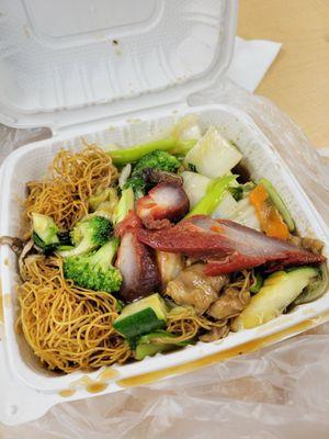 Seven treasures and gau gee over noodles