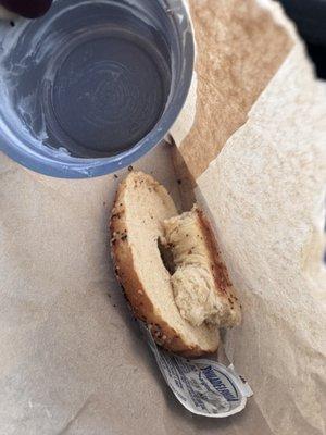 Stay away from this place! Cold, not toasted, no knife and tiny cream cheese serving.