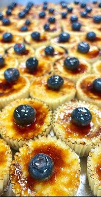 Creme Brulee Cheesecake bites topped w/ blueberry