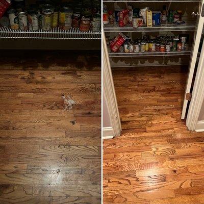 Stripped old wax from this wood floor and applied new wax