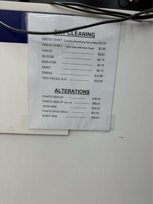 Current price list as of August 2024.