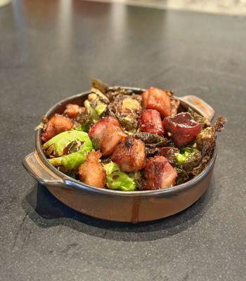 BRUSSEL SPROUTS - pork belly lardons, balsamic reduction - excellent!