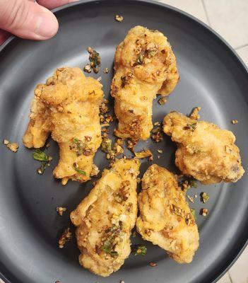 Salt and Pepper wings! Huge, super crunchy, and delicious.