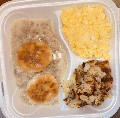Our Housemade Turkey sausage gravy and biscuits breakfast