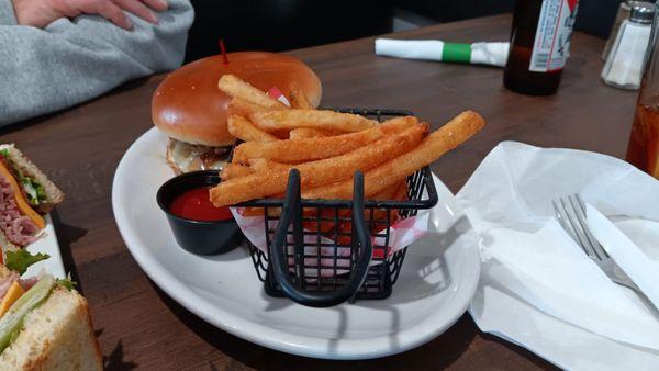 Mushroom and Swiss Burger with Sea Salt Fries