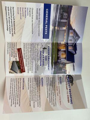 Brochure dropped off at the time of my service.