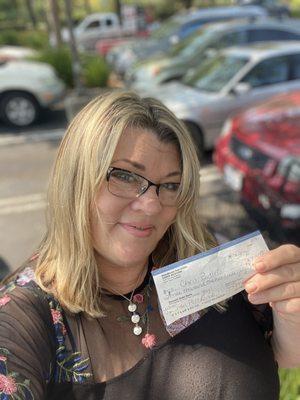 A selfie with my latest real estate commission check-great hair, right? Thanks Diane!