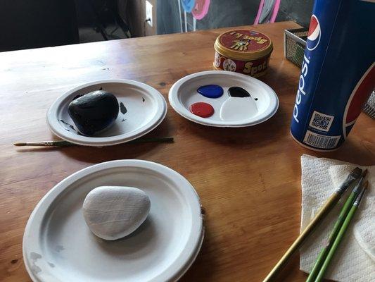 Painting rocks for downtown!