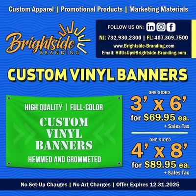 CUSTOM VINYL BANNERS
Perfect for grand openings, sales, celebrations, storefront displays, and more!