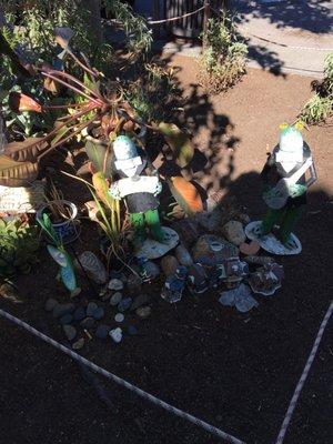 Cute back patio area next to the parking lot.