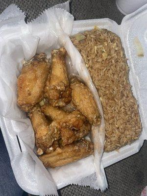 #1 meal - six honey wings with veggie fried rice.