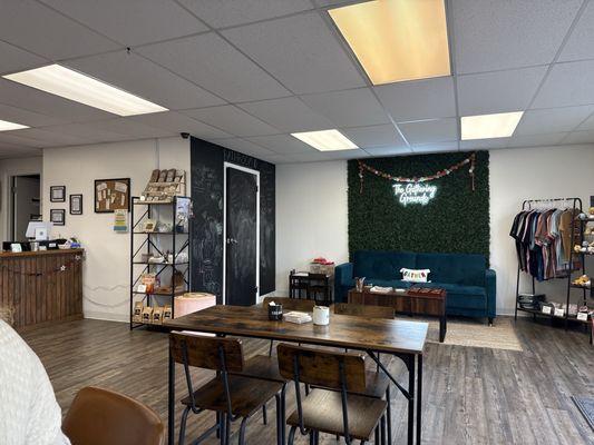 The sitting area for the coffee shop