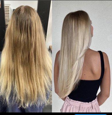 Long blonde hair before and after
